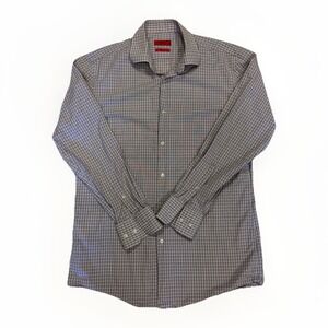 Hugo Boss HUGO Men's Dress Shirt Sharp Fit 15.5R Check Plaid‎ Long Sleeve